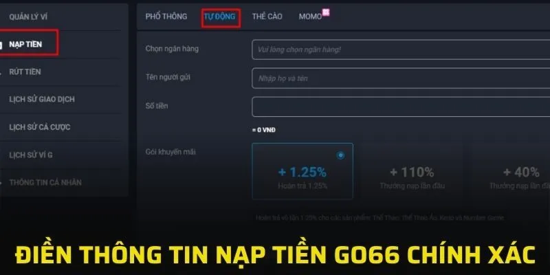 Điền chính xác thông tin giao dịch GO666
