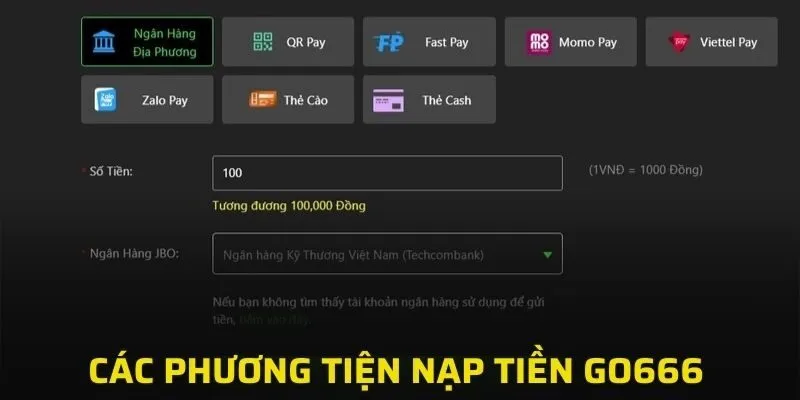 Những phương tiện hỗ trợ nạp tiền vào GO666